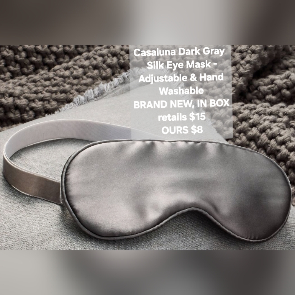 NIB Casaluna Dark Gray Silk Eye Mask - Adjustable & Hand Washable